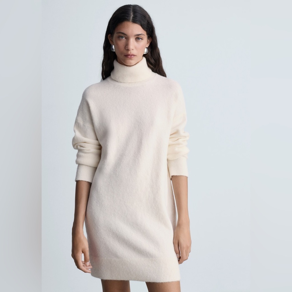 Mango Cream Mini Turtleneck Dress NWT